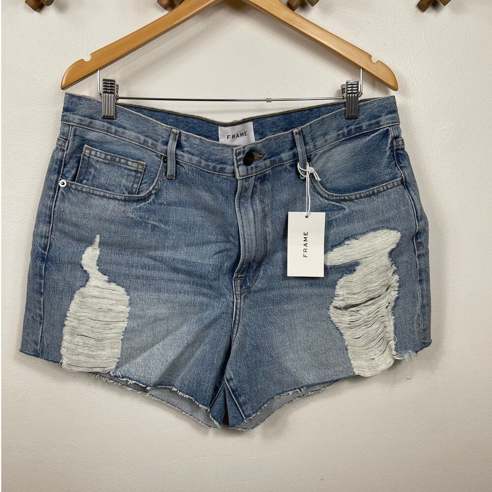 New FRAME Le Ultra Baggy Ripped Denim Shorts in Lomond Slash Women's Size 29